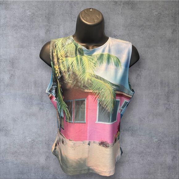SUVA Tank Top Beach Cabana Photographic Print Sz Medium Private Label Summer USA - Picture 1 of 5